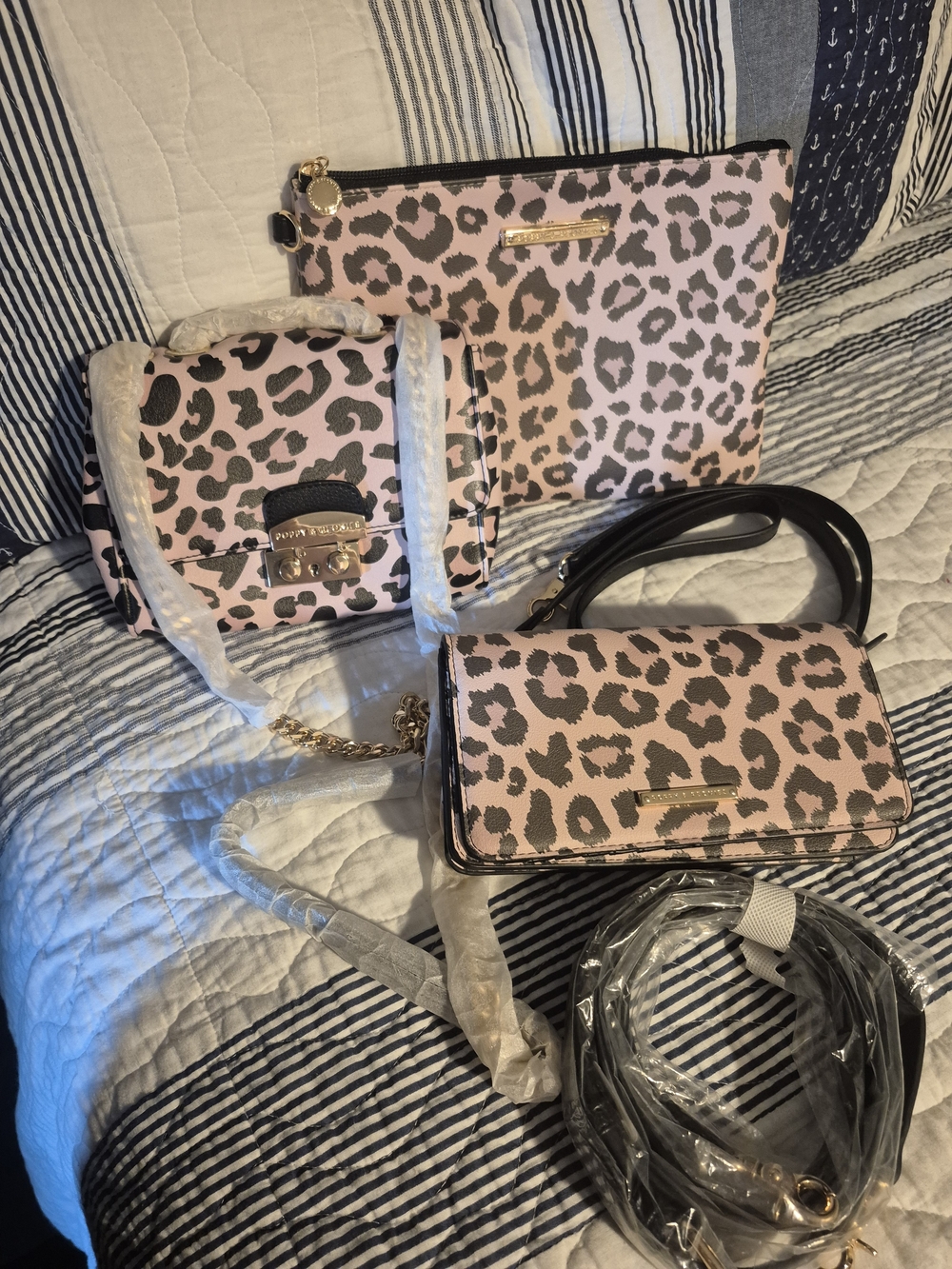 Poppy & Peonies Pink and Black Leopard 3 Piece Set- 2 Crossbodies, And Wallet